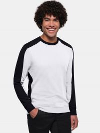 Weißes Arbeits Sweatshirt mit schwarzen Kontraststreifen, Regular Fit für Maler & Handwerk